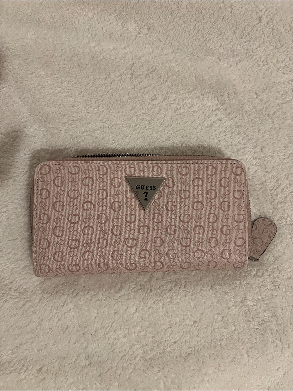 Guess Pink Logo Zip-Around Wallet with Triangle Plaque